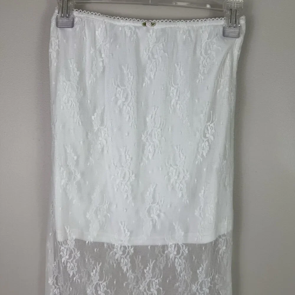 All In Favor White Lace Midi Skirt Small Sheer Overlay Lined NWOT Cottagecore - Picture 4 of 11